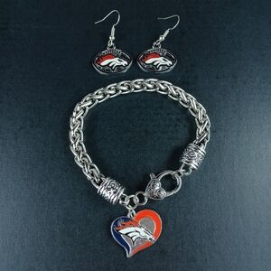Denver Broncos Earrings Charm Bracelet Bundle Football Fan Jewelry